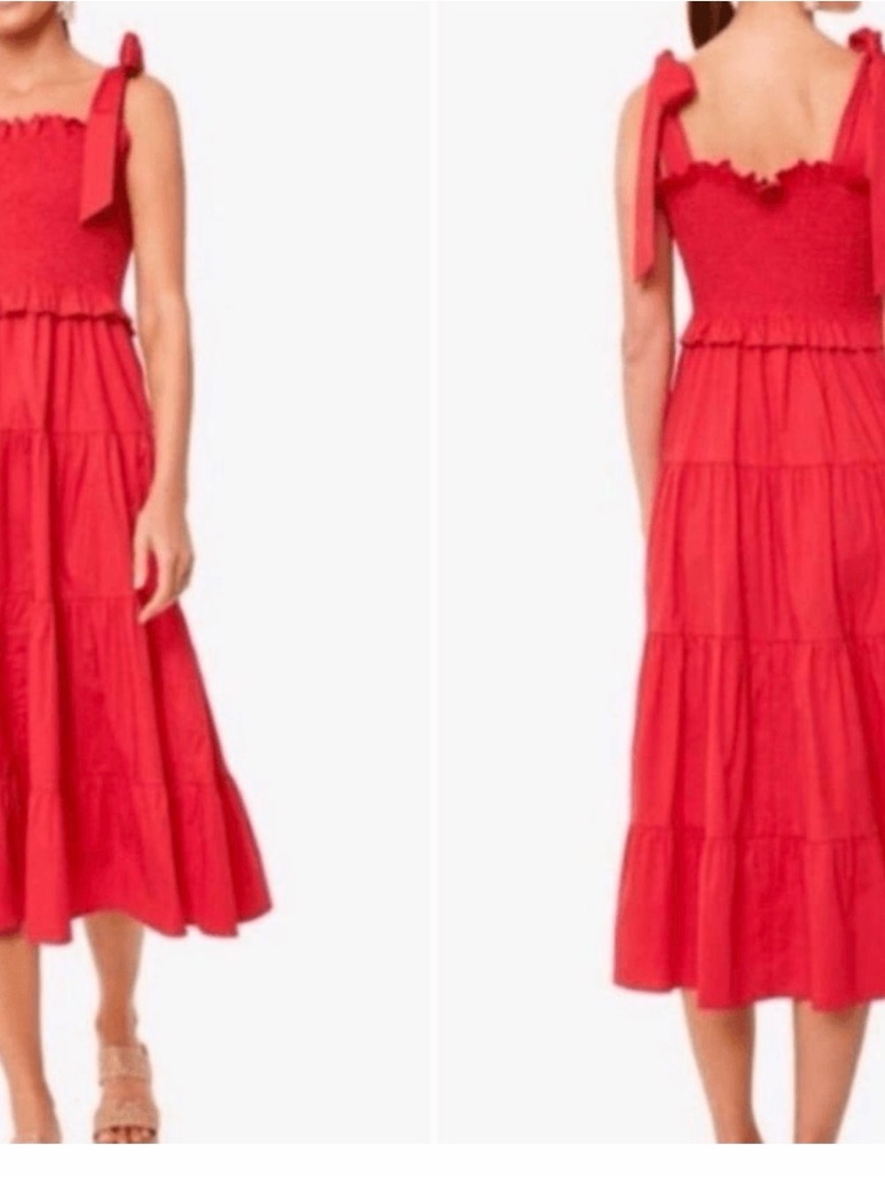 Tuckernuck Red Smocked Tiered Maxi Dress with Tie Straps
